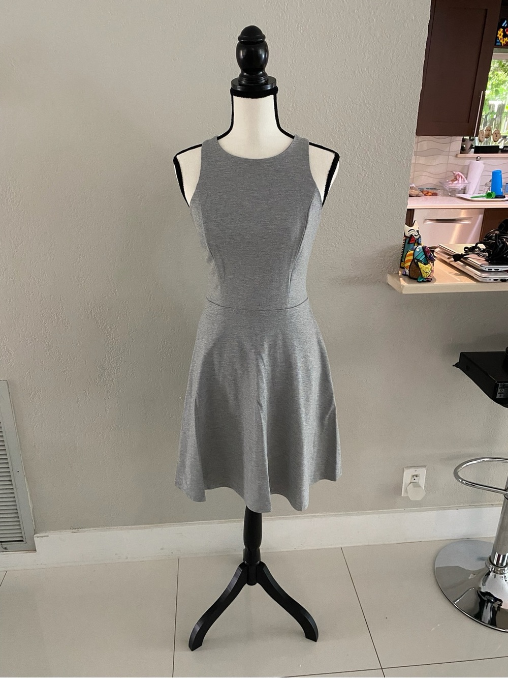 White House Black Market Grey Asymmetrical Fit-and-Flare Dress